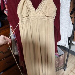 Elegant Beige Lace Maxi Dress